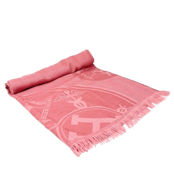 HERMES H Logo New Libris Shawl Scarf Wrap Fringe Pink Cashmere Silk [105760] - Picture 5 of 12